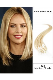 14” #24 Medium Blonde Straight Micro Loop 100% Remy Hair Human Hair Extensions-50 strands, 1g/strand