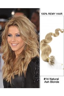 14” #14 Natural Ash Blonde Body Wave Micro Loop 100% Remy Hair Human Hair Extensions-100 strands, 1g/strand