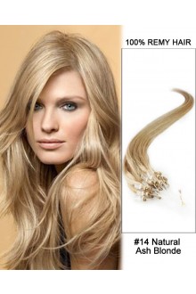 14” #14 Natural Ash Blonde Straight Micro Loop 100% Remy Hair Human Hair Extensions-50 strands, 1g/strand