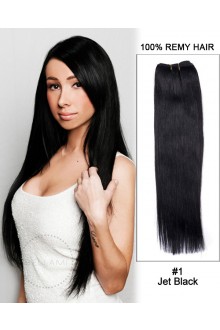 18” Yaki Straight Brazilian Remy Hair Weave Weft Human Hair Extension-#1 Jet Black