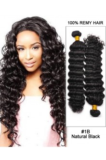 18”Natural Black Curly Wave Virgin Hair 100%  Remy Hair Weave Weft Human Hair Extensions