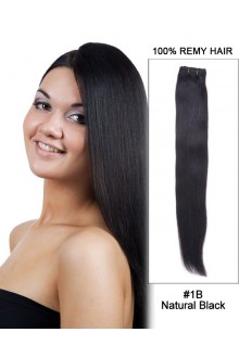 14” Silky Straight Brazilian Remy Hair Weave Weft Human Hair Extension-#1B Natural Black