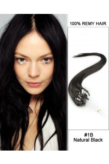 14” #1B Natural Black Straight Micro Loop 100% Remy Hair Human Hair Extensions-50 strands, 1g/strand