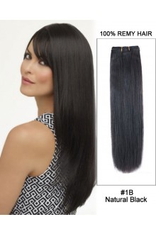 14”#1B Natural Black Straight Weave 100% Remy Hair Weft Hair Extensions