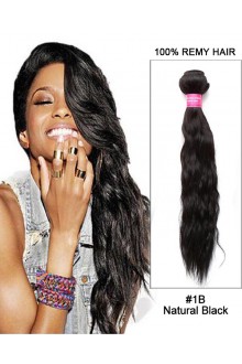 18” Water Wave Brazilian Remy Hair Weave Weft Human Hair Extensions-#1B Natural Black
