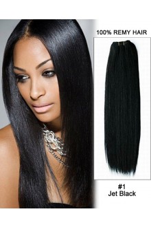 16” Yaki Straight Brazilian Remy Hair Weave Weft Human Hair Extension-#1 Jet Black