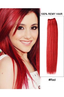18” #Red Straight Weave 100% Remy Hair Weft Human Hair Extensions