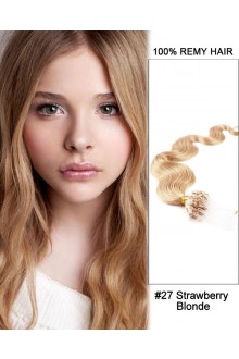 14” #27 Strawberry Blonde Body Wave Micro Loop 100% Remy Hair Human Hair Extensions-100 strands, 1g/strand