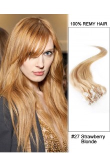 14” #27 Strawberry Blonde Straight Micro Loop 100% Remy Hair Human Hair Extensions-50 strands, 1g/strand