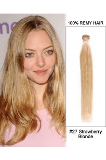 14” #27 Strawberry Blonde Straight Stick Tip I Tip 100% Remy Hair Keratin Hair Extensions-100 strands, 1g/strand