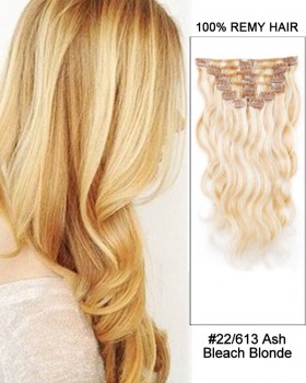 14” 7pcs #22/613 Ash/Bleach White Blonde Body Wave 100% Remy Hair Clip In Human Hair Extensions