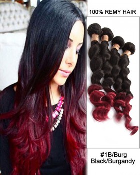 20”  Loose Wave Black Burgandy Ombre Remy Hair Weave Weft Human Hair Extension