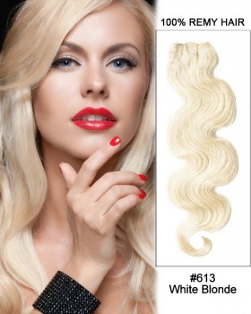 20” #613 Bleach White Blonde Body Wave Weave Remy Human Hair Extensions