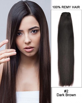 16” Silky Straight Brazilian Remy Hair Weave Weft Human Hair Extension-#2 Dark Brown