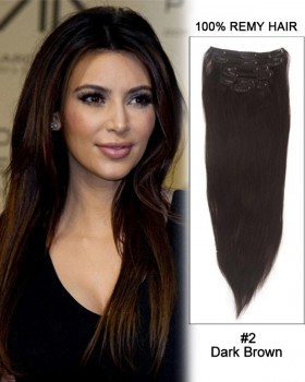 14” 7pcs #2 Dark Brown Straight 100% Remy Hair Clip in Hair Extensions