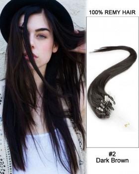 14” #2 Dark Brown Straight Micro Loop 100% Remy Hair Human Hair Extensions-50 strands, 1g/strand