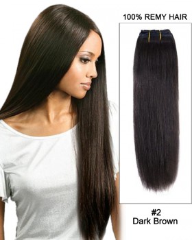 14”#2 Dark Brown Straight Weave 100% Remy Hair Weft  Hair Extensions