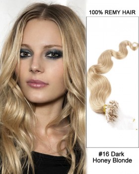 14” #16 Dark Honey Blonde Body Wave Micro Loop 100% Remy Hair Human Hair Extensions-100 strands, 1g/strand