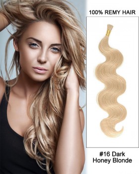 14” #16 Dark Honey Blonde Body Wave Stick Tip I Tip 100% Remy Hair Keratin Hair Extensions-50 strands, 1g/strand
