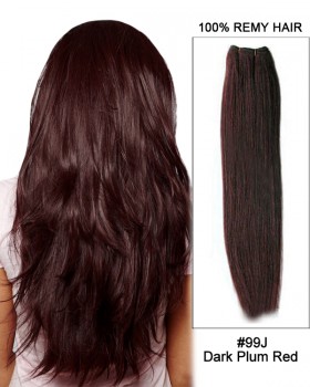 20” #99J Dark Plum Red Straight Weft  Remy Human Hair Extension