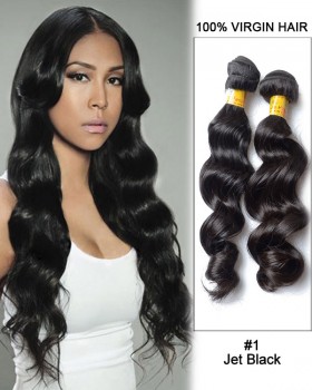 20” Black Loose Wave Unprocessed Indian Remy Hair Weave Weft  Human Hair Extensions