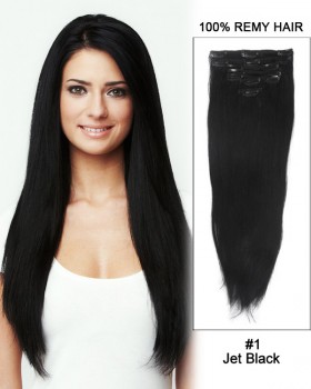 14” 7pcs #1 Jet Black Straight 100% Remy Hair Clip in Hair Extension