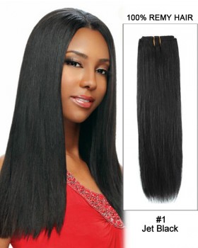 14”#1 Jet Black Straight Weave 100% Remy Hair Weft Hair Extensions
