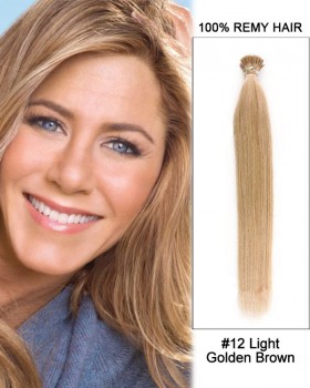 14” #12 Light Golden Brown Straight Stick Tip I Tip 100% Remy Hair Keratin Hair Extensions-100 strands, 1g/strand