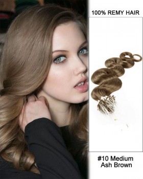 14” #10 Medium Ash Brown Body Wave Micro Loop 100% Remy Hair Human Hair Extensions-100 strands, 1g/strand