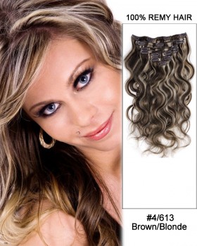 16” 7pcs #4/30 Medium Brown/Auburn Body Wave 100% Remy Hair Clip In Human Hair Extensions