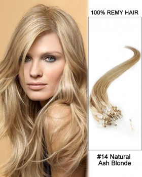 14” #14 Natural Ash Blonde Straight Micro Loop 100% Remy Hair Human Hair Extensions-50 strands, 1g/strand