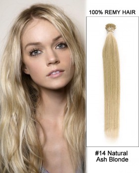 14” #14 Natural Ash Blonde Straight Stick Tip I Tip 100% Remy Hair Keratin Hair Extensions-100 strands, 1g/strand