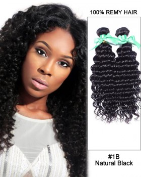 14” #1B Natural Black Deep Wave Weave 100% Remy Hair Human Hair Extensions