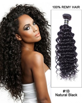 16” #1B Natural Black Deep Wave Weave 100% Remy Hair Human Hair Extensions