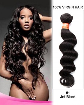 18” Deep Wave Brazilian Remy Hair Weave Remy Hair Weft Human Hair Extensions-#1 Jet Black