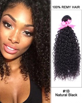 14” #1B Natural Black Kinky Curly Weave 100% Remy Hair Human Hair Extensions