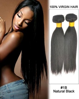 14” Straight Brazilian Virgin Remy Hair Weave Weft Human Hair Extension-#1B Natural Black