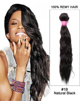 18” Water Wave Brazilian Remy Hair Weave Weft Human Hair Extensions-#1B Natural Black