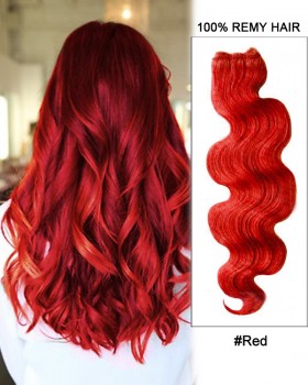 18” #Red Body Wave Weave Remy Hair Weft Human Hair Extensions