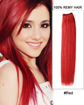 18” #Red Straight Weave 100% Remy Hair Weft Human Hair Extensions