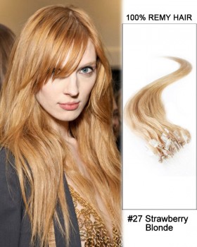 14” #27 Strawberry Blonde Straight Micro Loop 100% Remy Hair Human Hair Extensions-50 strands, 1g/strand