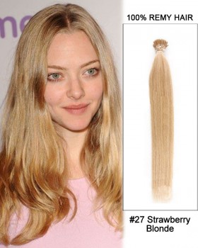 14” #27 Strawberry Blonde Straight Stick Tip I Tip 100% Remy Hair Keratin Hair Extensions-100 strands, 1g/strand